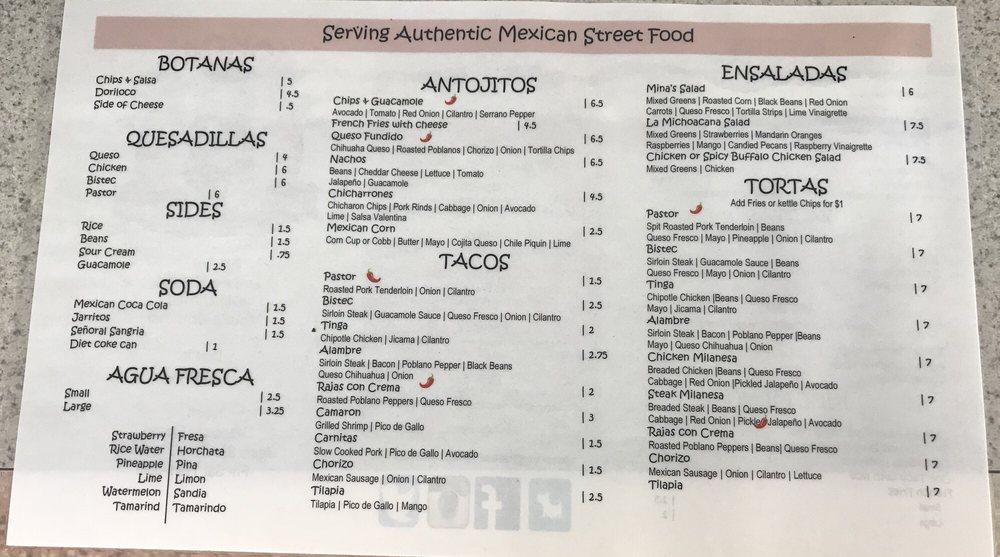 Menu at La Michoacana restaurant, LaSalle