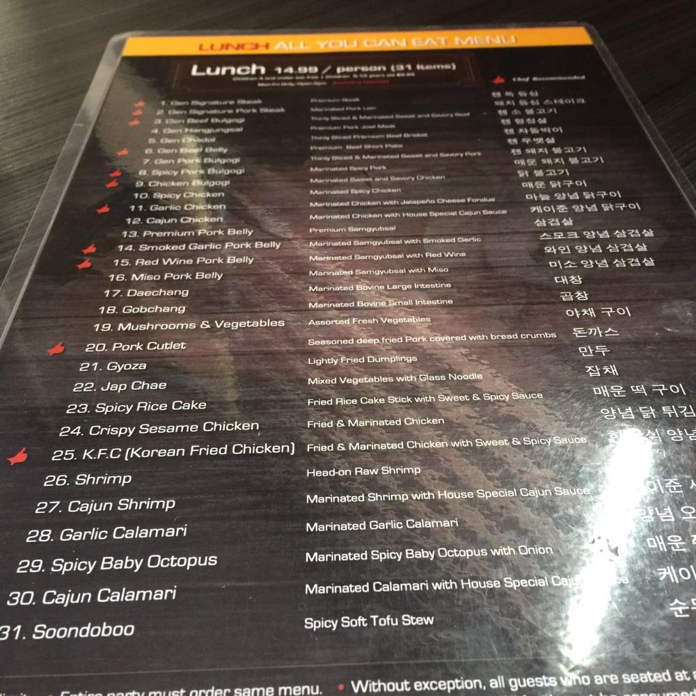 Menu at Gen Korean BBQ House, West Covina
