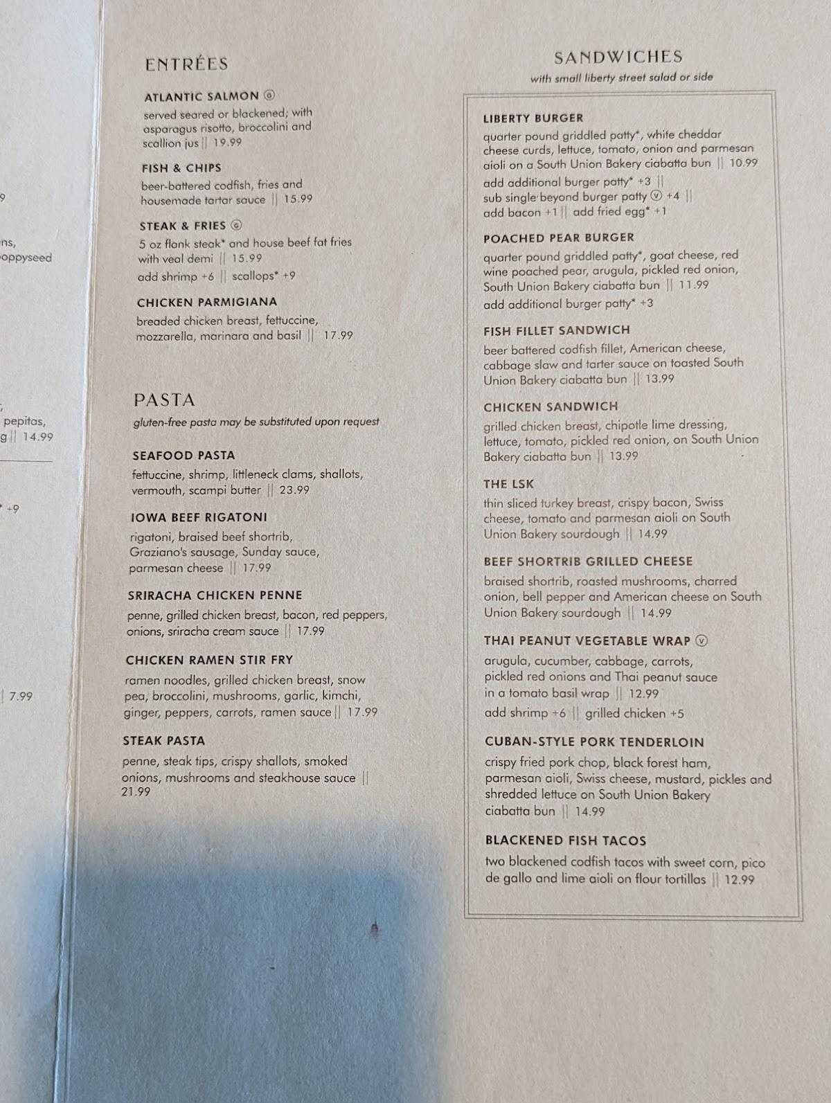 Menu at Liberty Street Kitchen restaurant, Pella