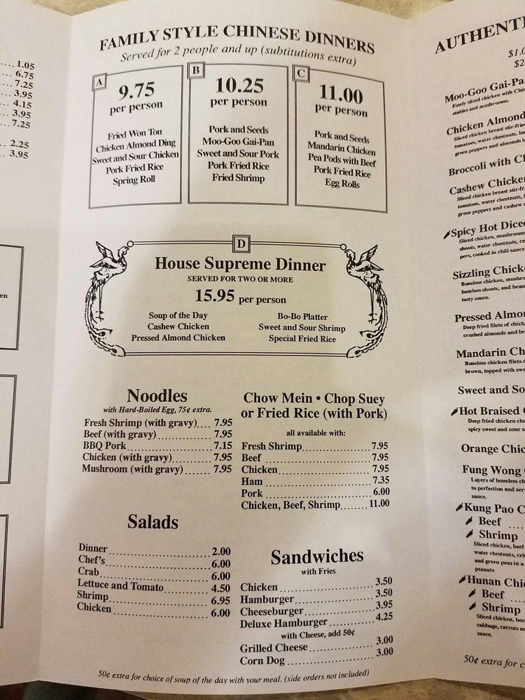 Menu at New Fong's restaurant, Rexburg 