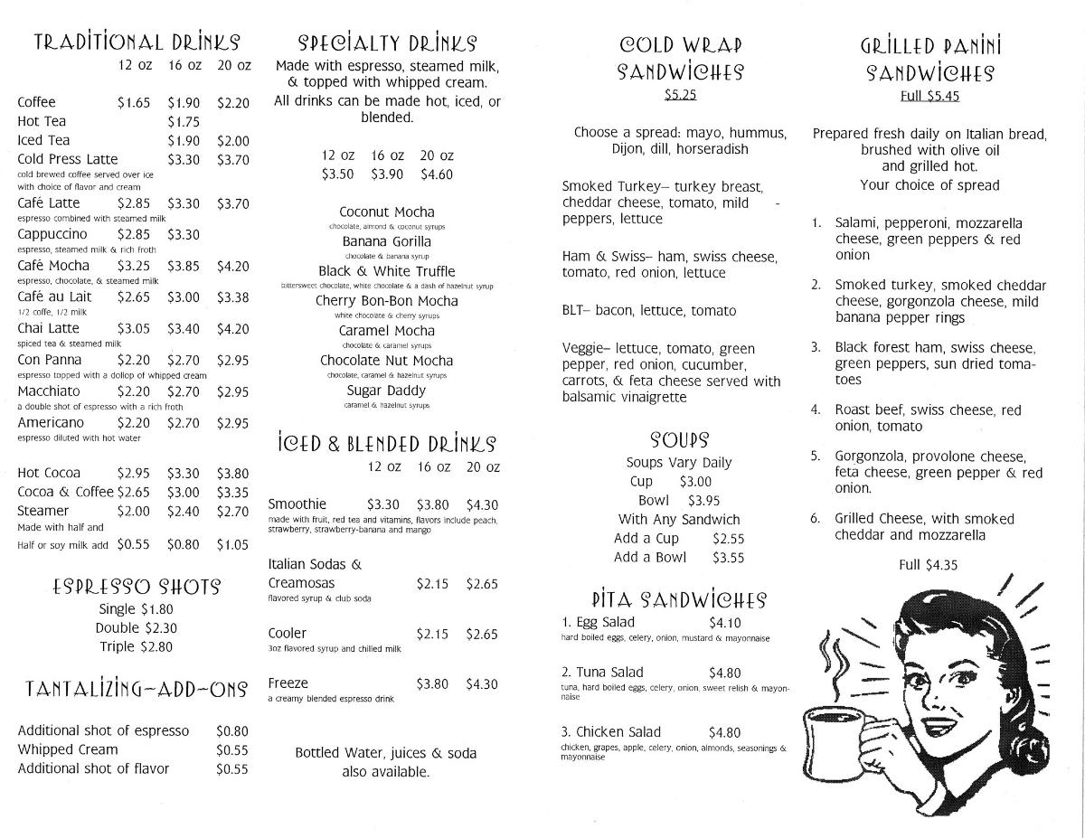 Menu at The Coffee Emporium cafe, Cedar Rapids