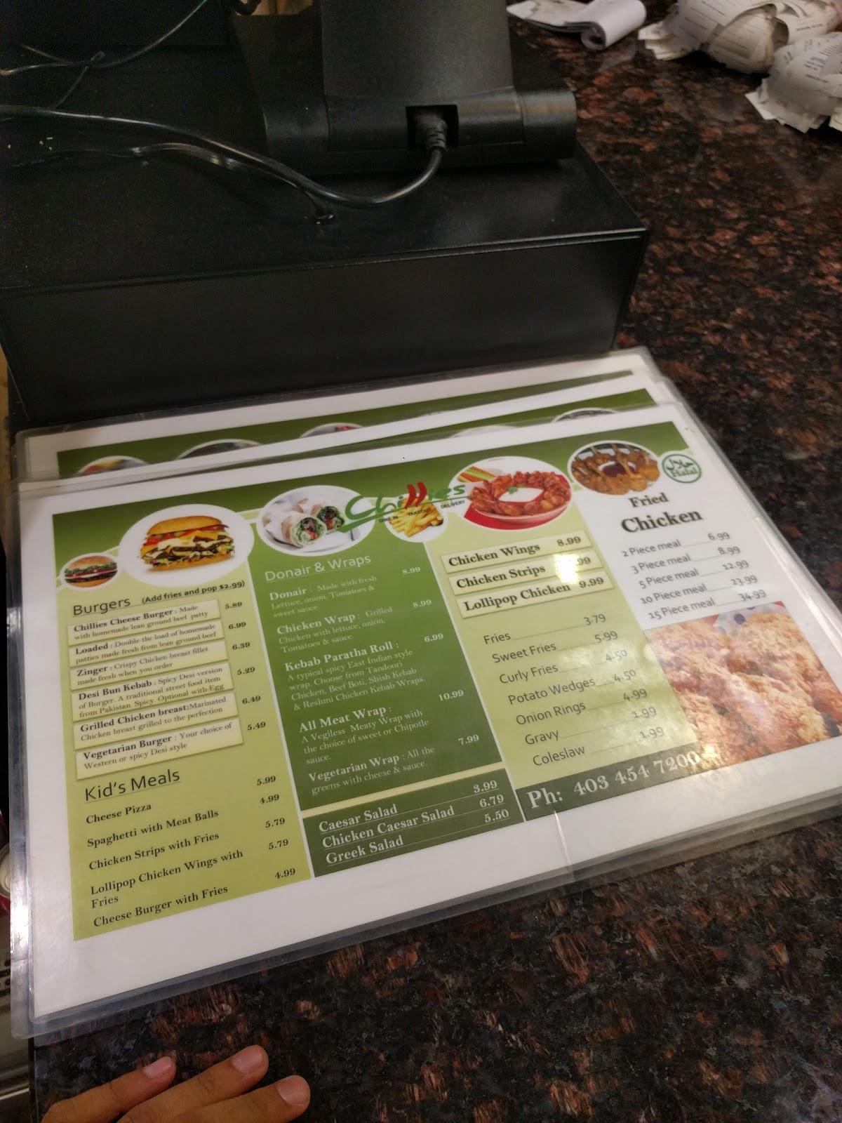 Menu at Chillies Pakistani Restaurant, Calgary