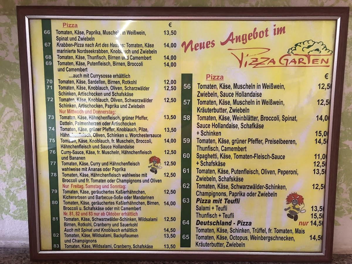 Speisekarte von PizzaGarten Aschersleben, Aschersleben