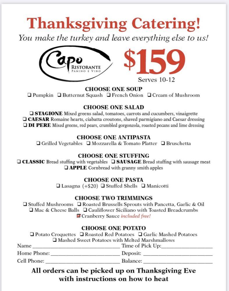 Menu at Capo Ristorante restaurant, Franklin Square