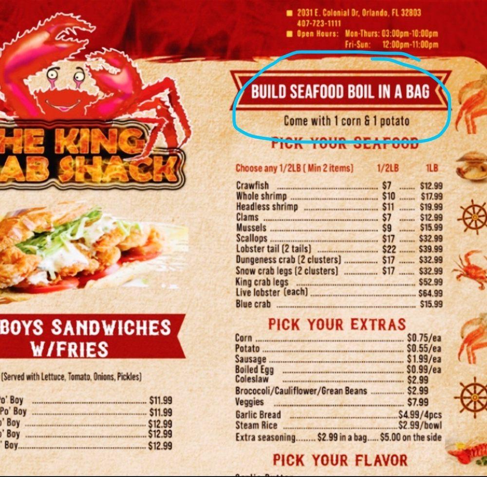 Menu at The King Crab Shack Colonial Drive restaurant, Orlando
