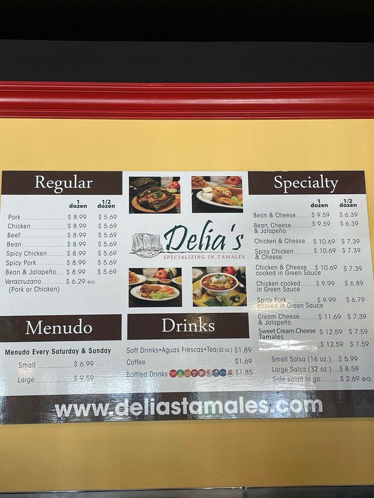 Menu at Delia's Specializing in Tamales restaurant, San Antonio