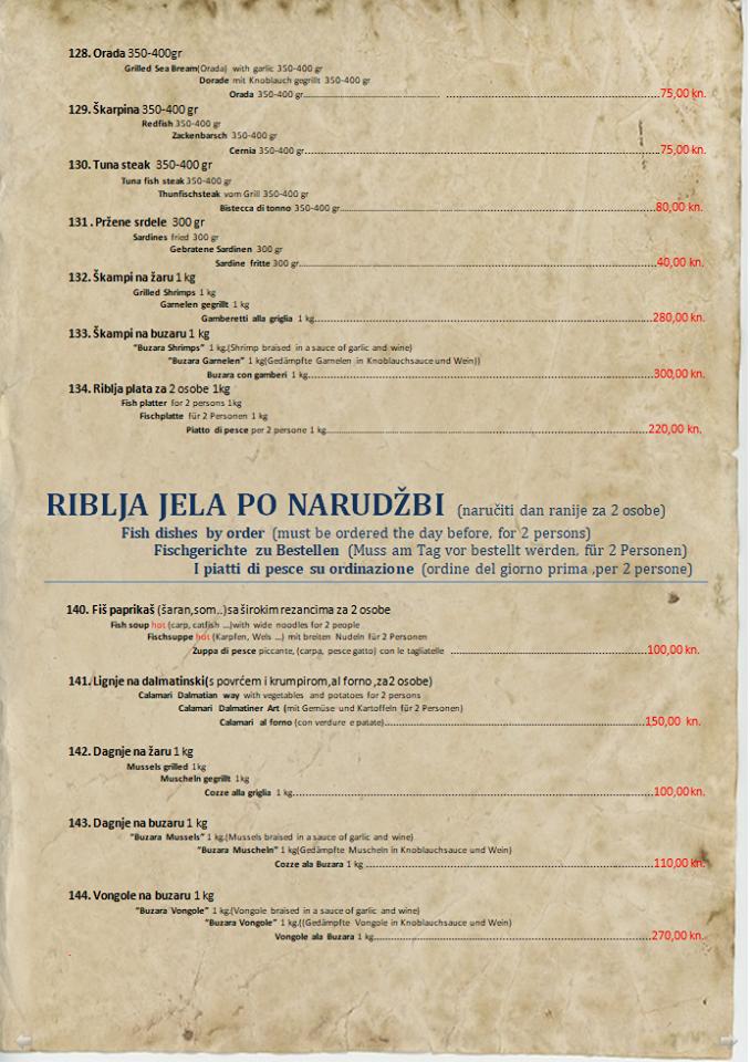 hotel fontana restaurant menu