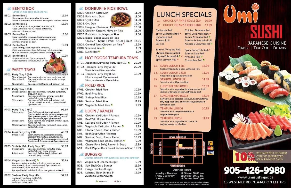 Menu at Umi Sushi restaurant, Ajax