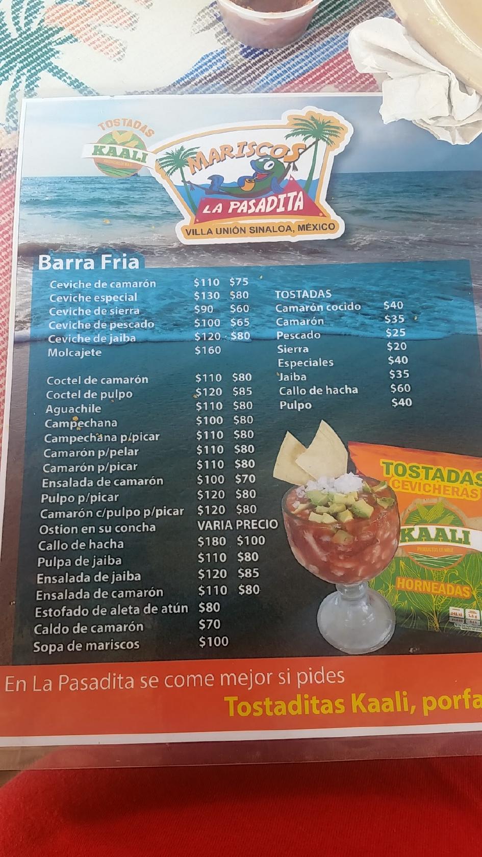 Carta del restaurante MARISCOS LA PASADITA, Villa Unión, Niños Heroes