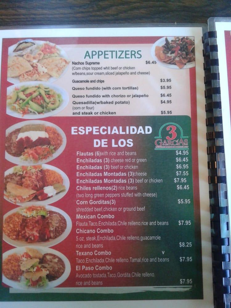 Menu at 3 García's Mexican & Sea Food Restaurant, El Paso