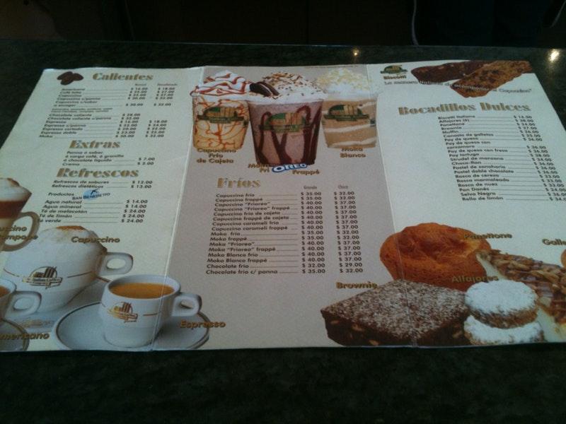 Carta del café The Italian Coffee Company, Ecatepec, Autopista México