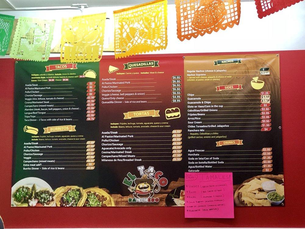 Menu at El Taco Ranchero Naperville restaurant, Naperville, S Washington St