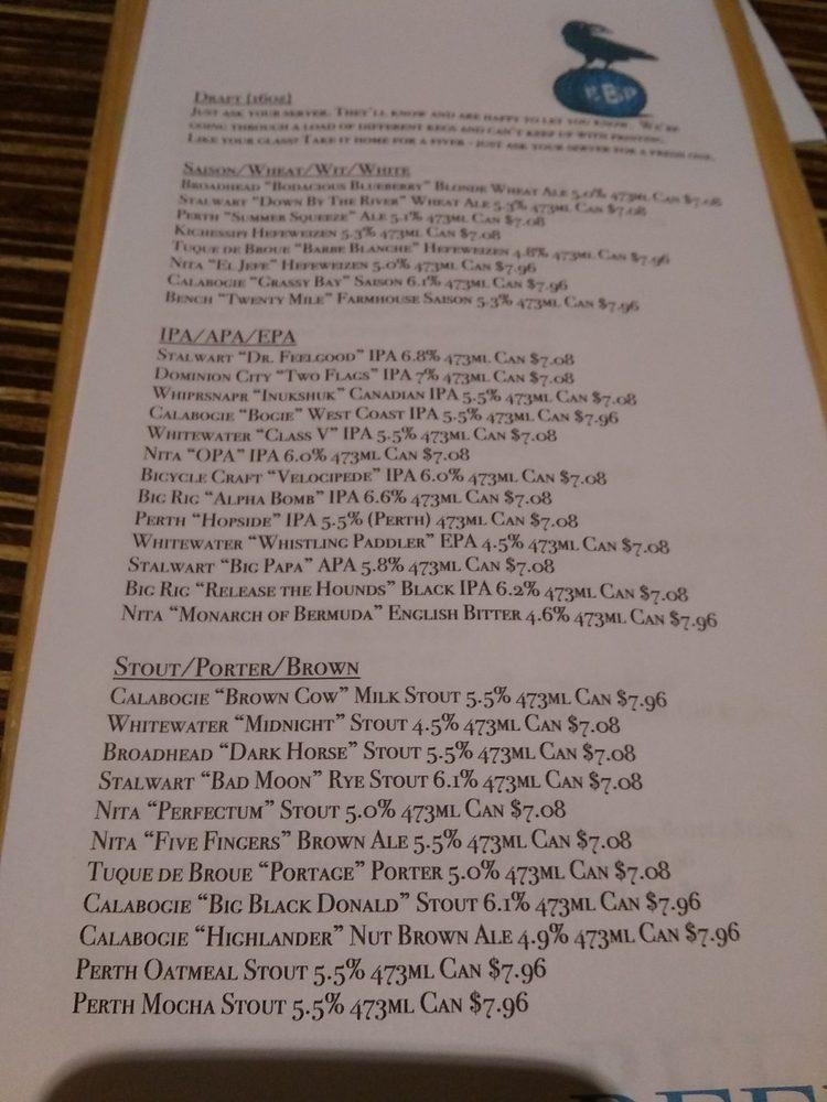 Menu at Elgin Beer Project pub & bar, Ottawa
