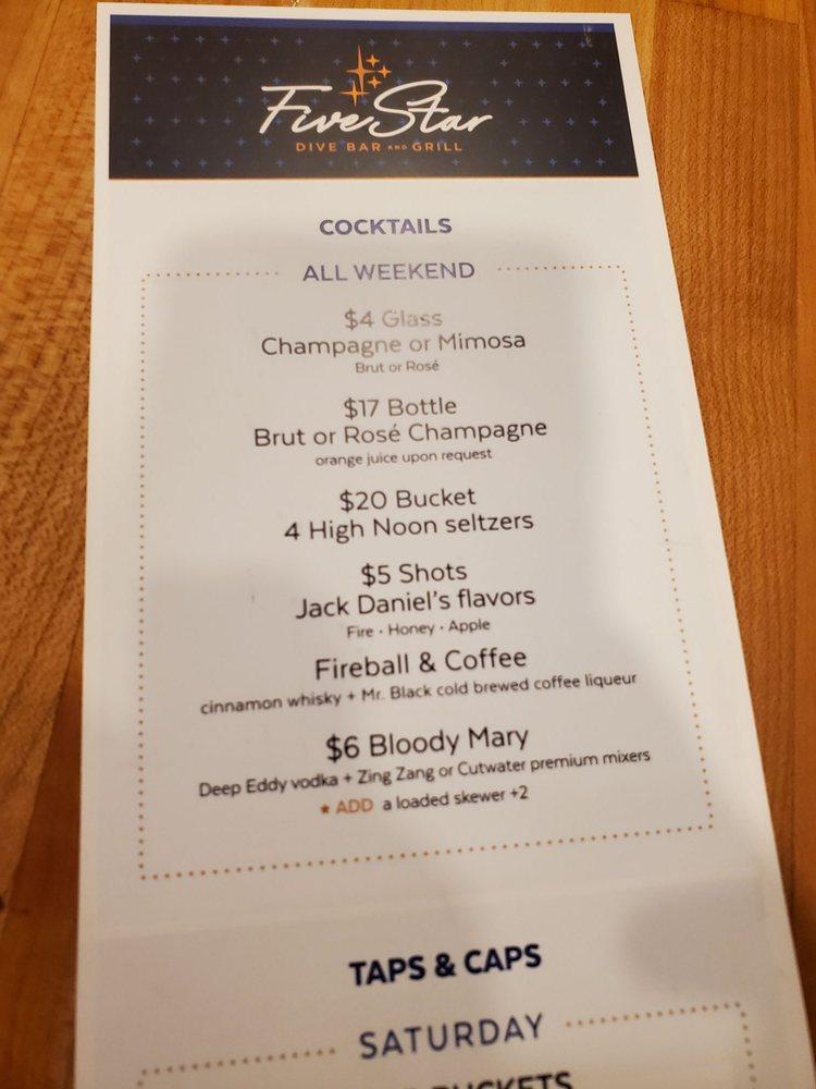 Carta de 5 STAR Dive Bar & Grill, Tempe