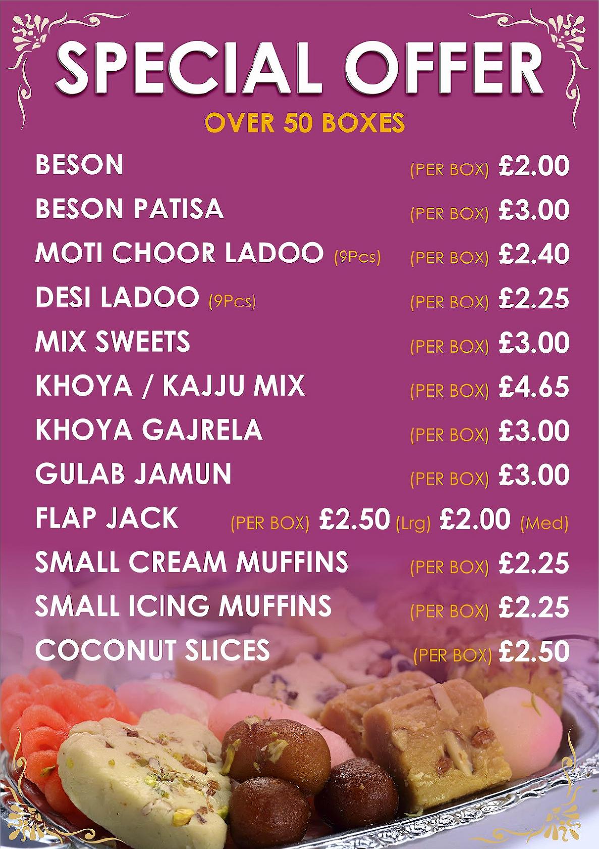 Menu at Desi Sweets restaurant, Birmingham, 349 Soho Rd