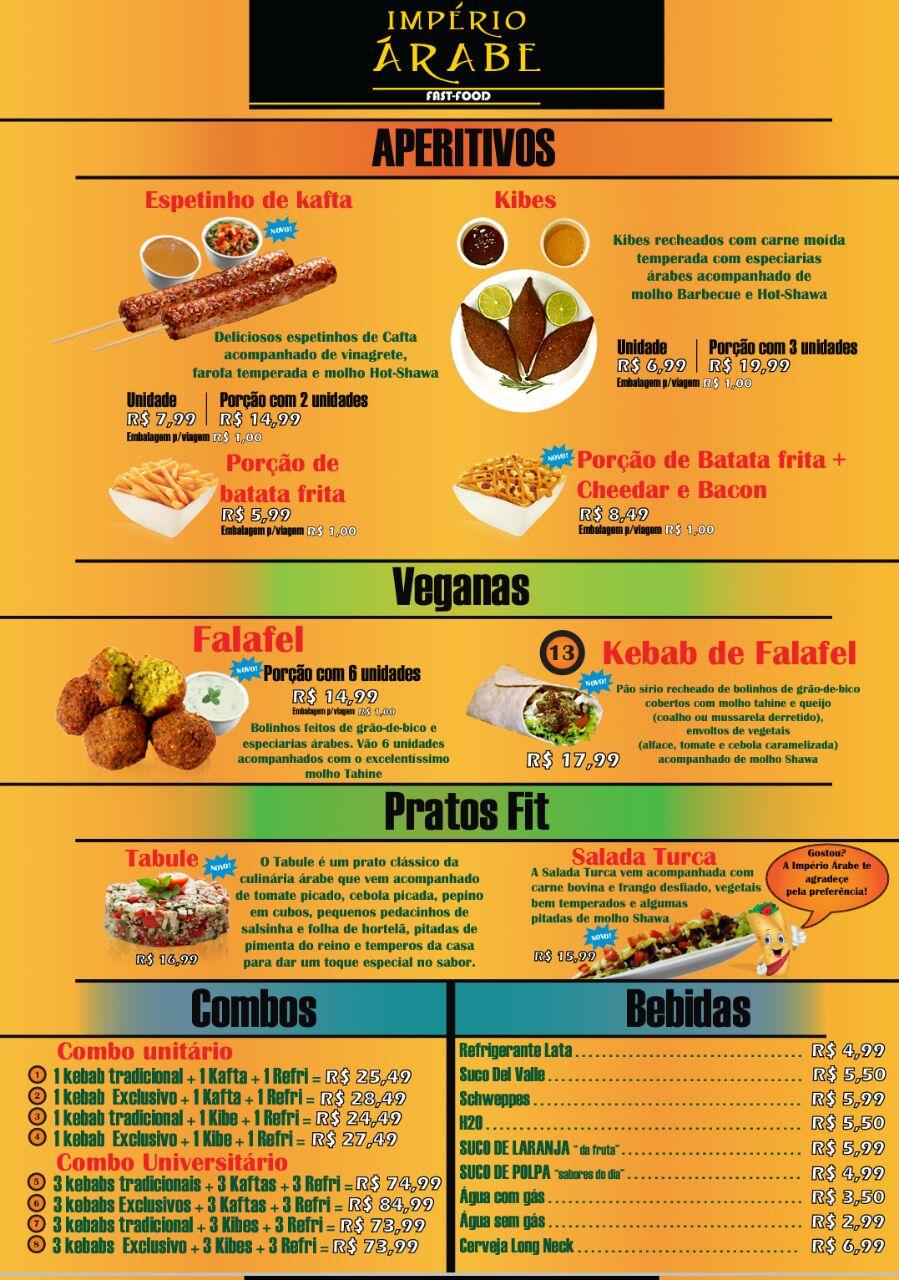 Império Árabe - fast food cardápio
