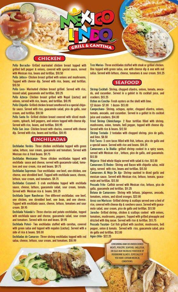 Menu at Mexico Lindo Grill & Cantina restaurant, West Branch, 711 S ...