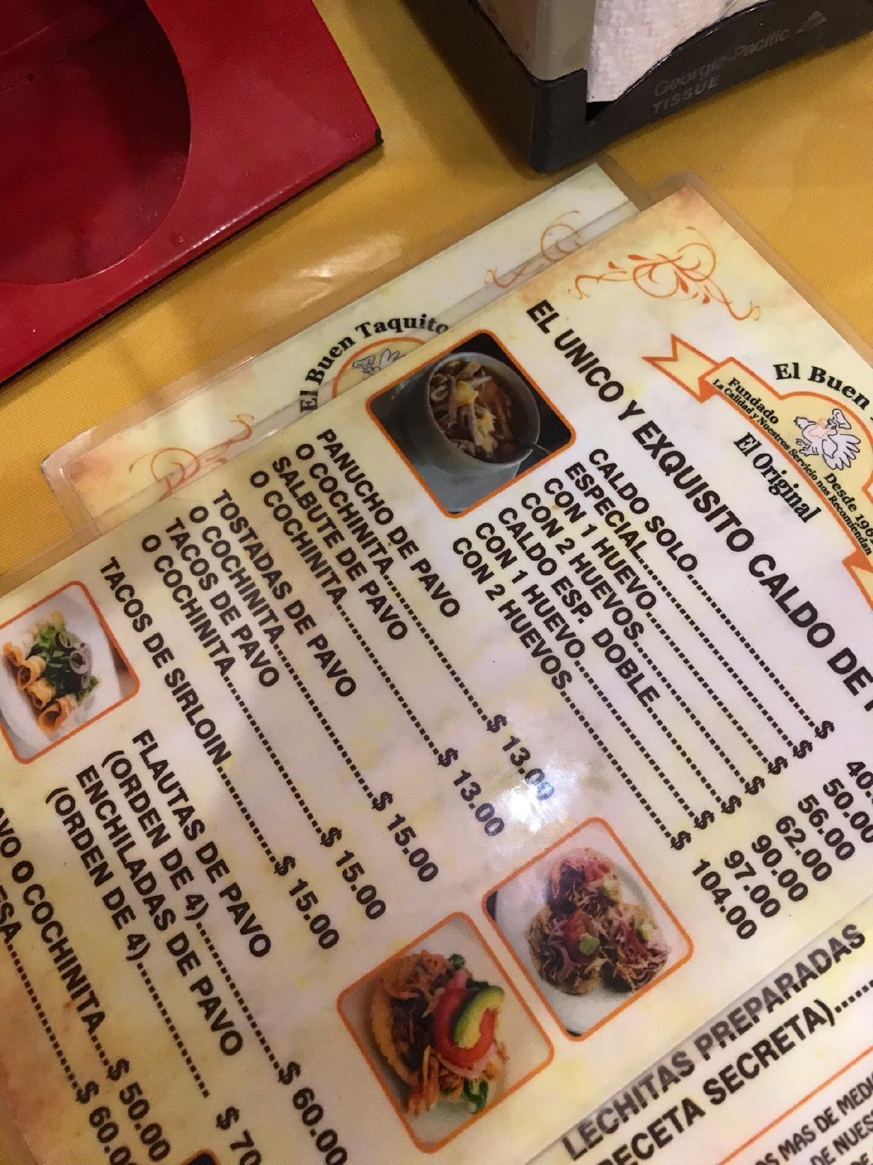 Menu At El Buen Taquito Restaurant, Villahermosa