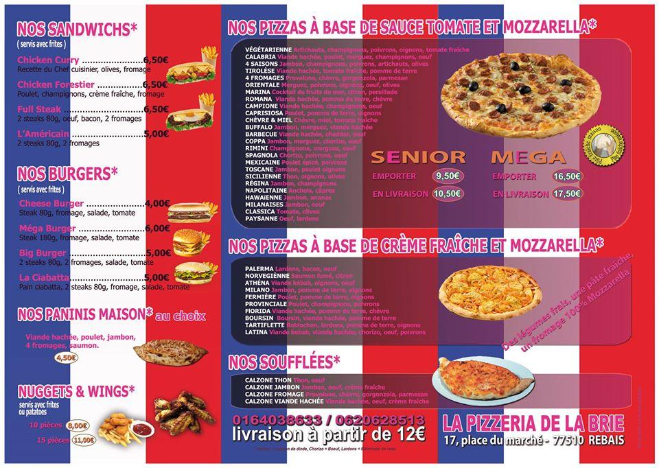 Menu de La Pizzeria de la Brie