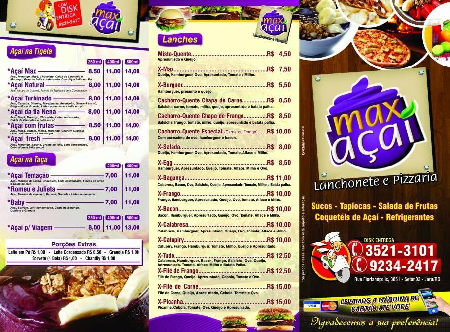 Maximo's Açai Lanchonete e Pizzaria cardápio