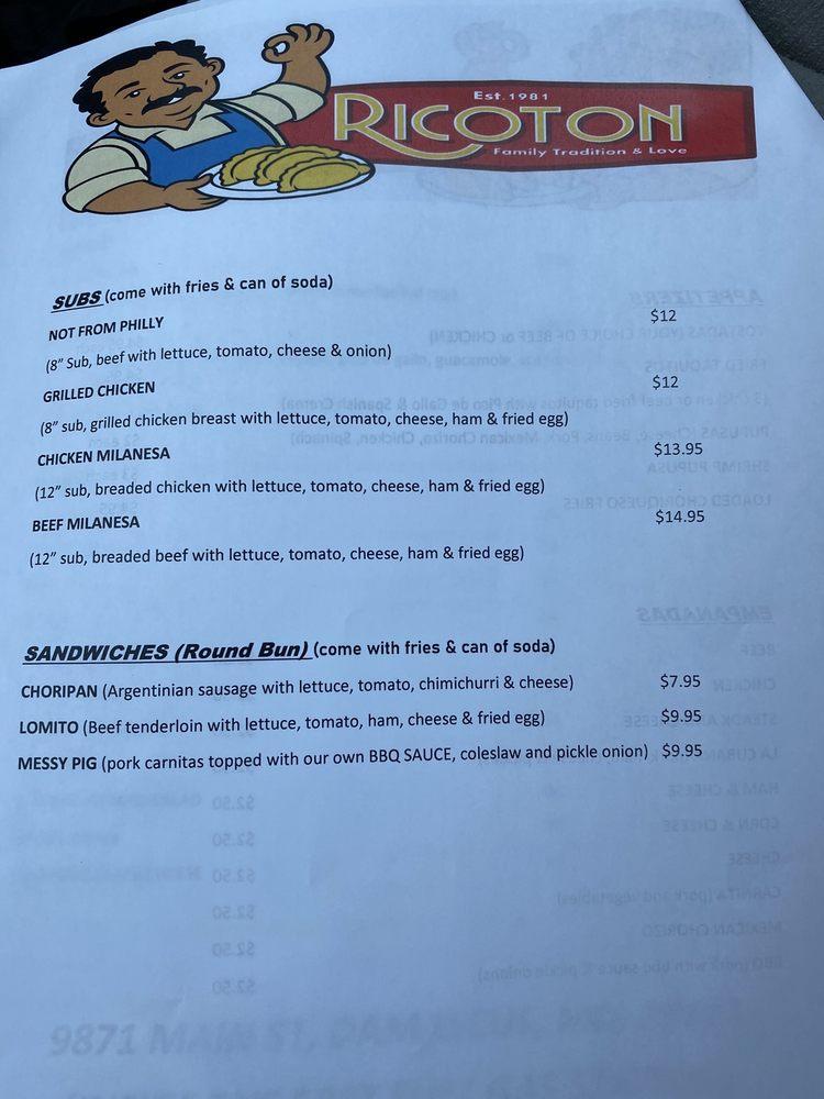 Menu at Ricoton restaurant, Damascus