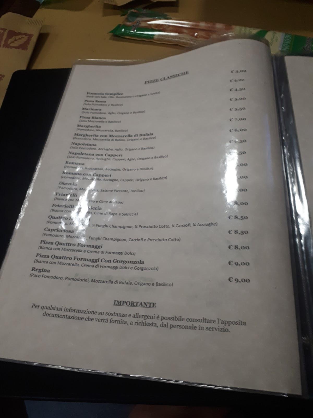 Menu da Antica Pizzeria Napoletana, Sulmona