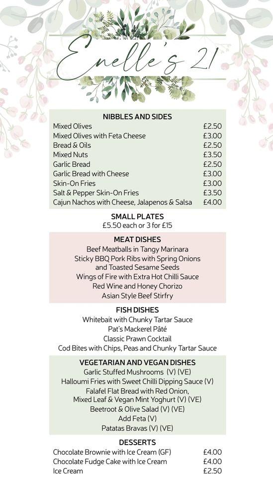 Menu at Enelle's Glass House pub & bar, Southport