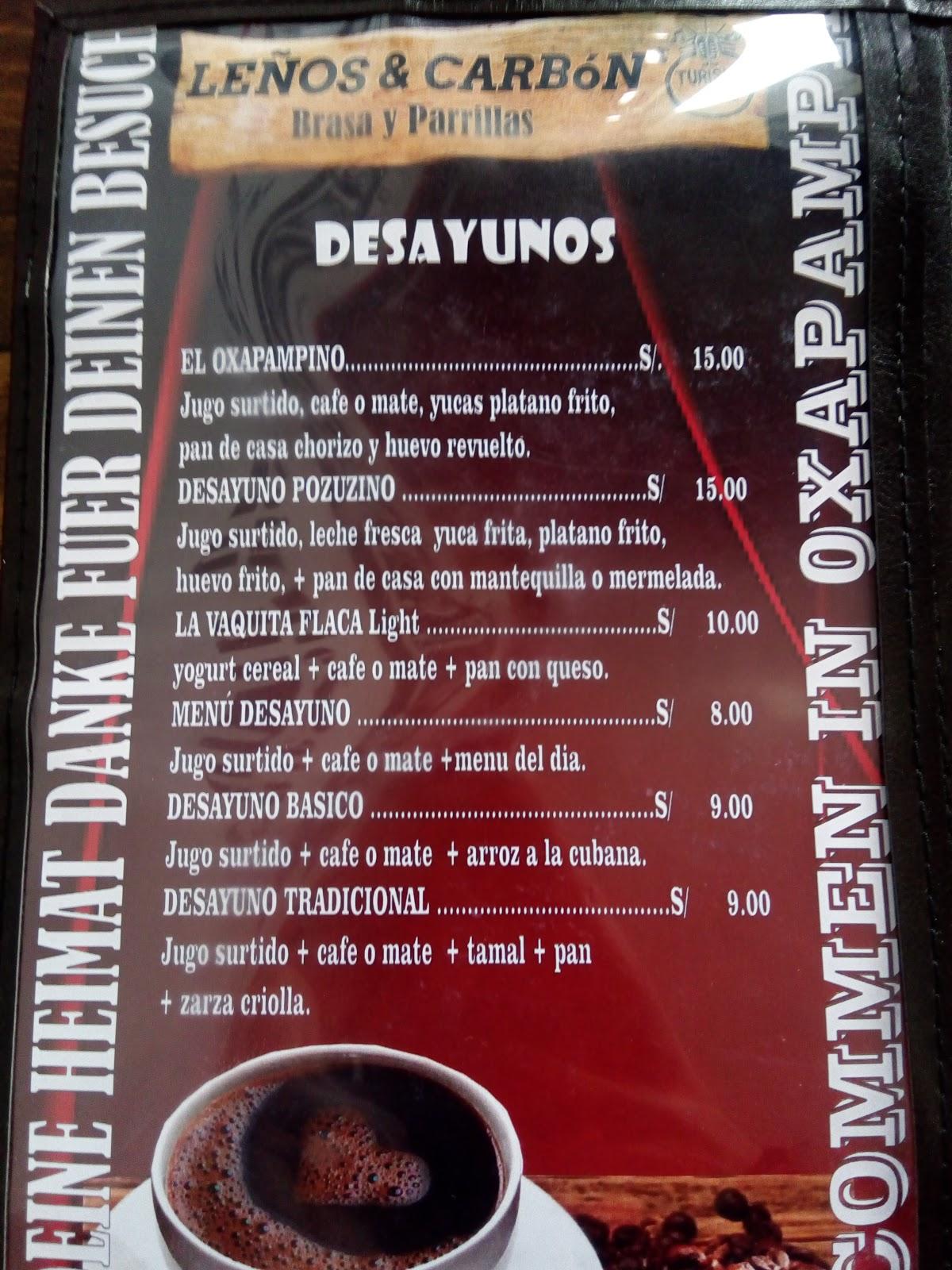 Menu At Leños Y Carbón Restaurante Turístico Oxapampa 9608