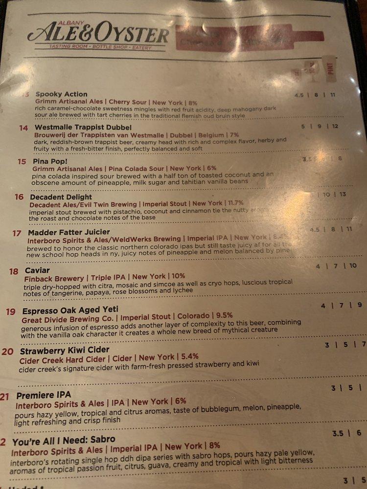Menu at Albany Ale and Oyster pub & bar, Albany