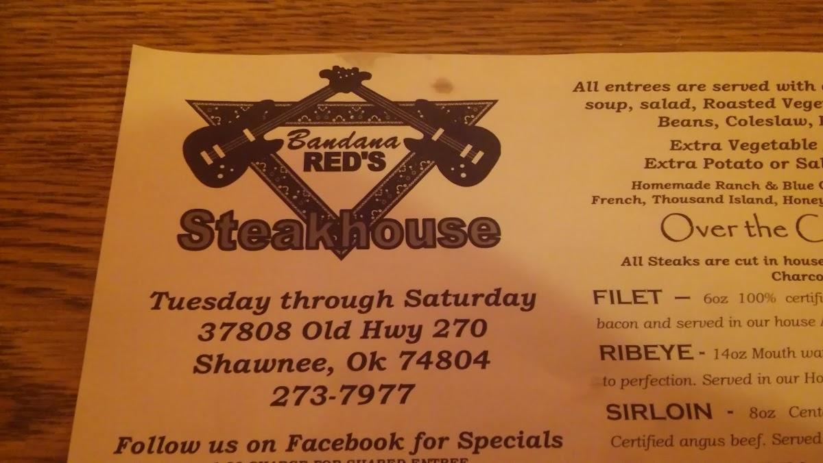 Menu at Bandana Reds Steakhouse, Shawnee