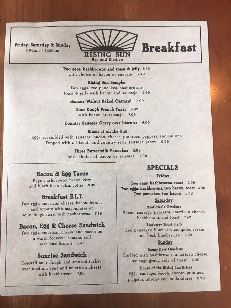 Menu at Rising Sun Bar & Kitchen, Campbelltown