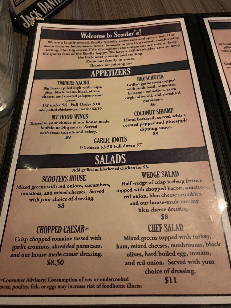 Menu at Scooter's Restaurant & Sports Bar, Sandy
