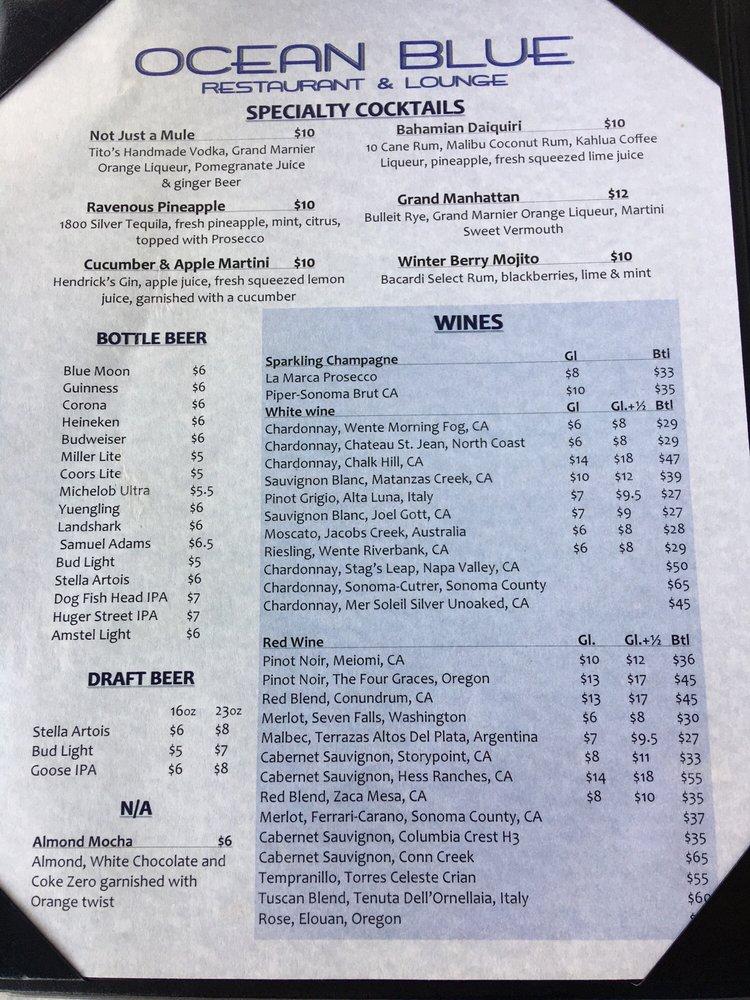 Menu at Ocean Blue Restaurant, Myrtle Beach, S Ocean Blvd