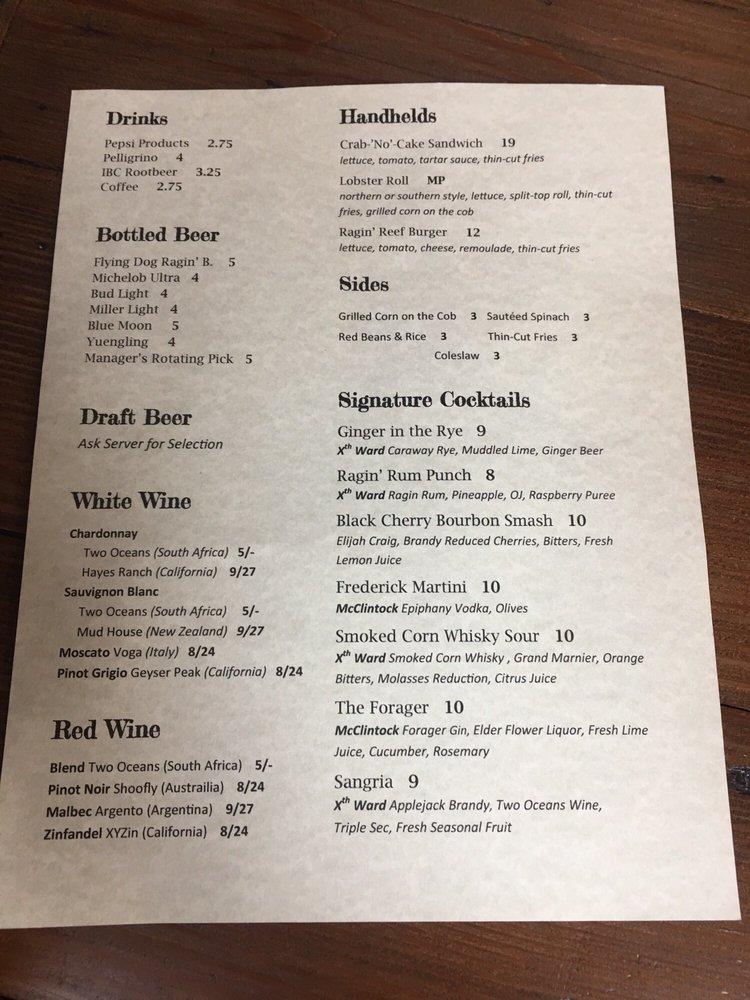 Menu At Ragin' Reef Restaurant, Frederick, 506 E Church St