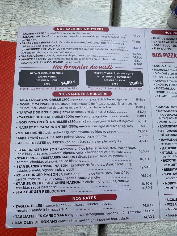 Menu au Brasserie de l'Etoile restaurant, BuislesBaronnies