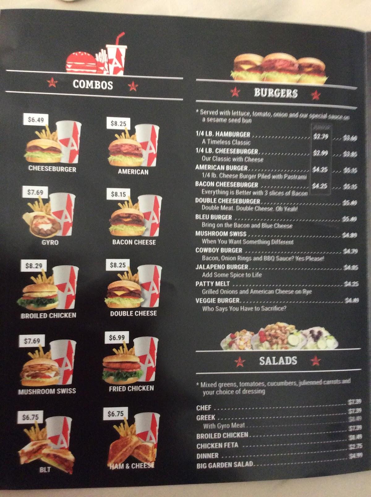 Menu at American Burgers restaurant, Tooele