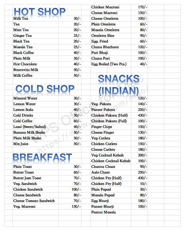 A-One Hotel And Restaurant menu