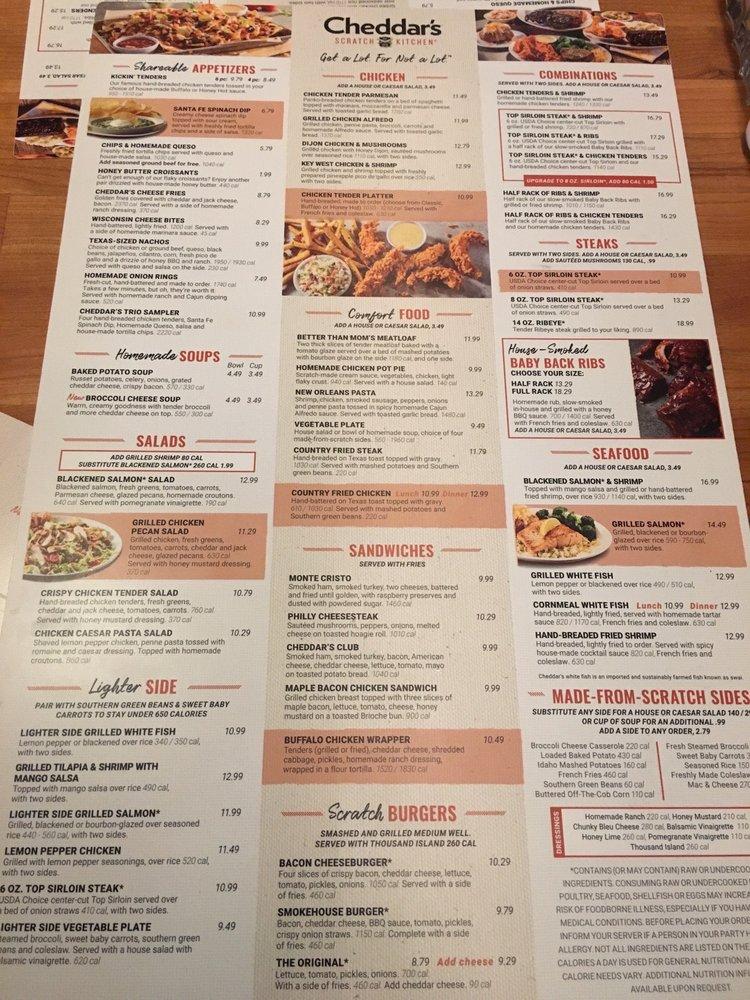 Menu at Cheddar's Scratch Kitchen restaurant, Goodyear