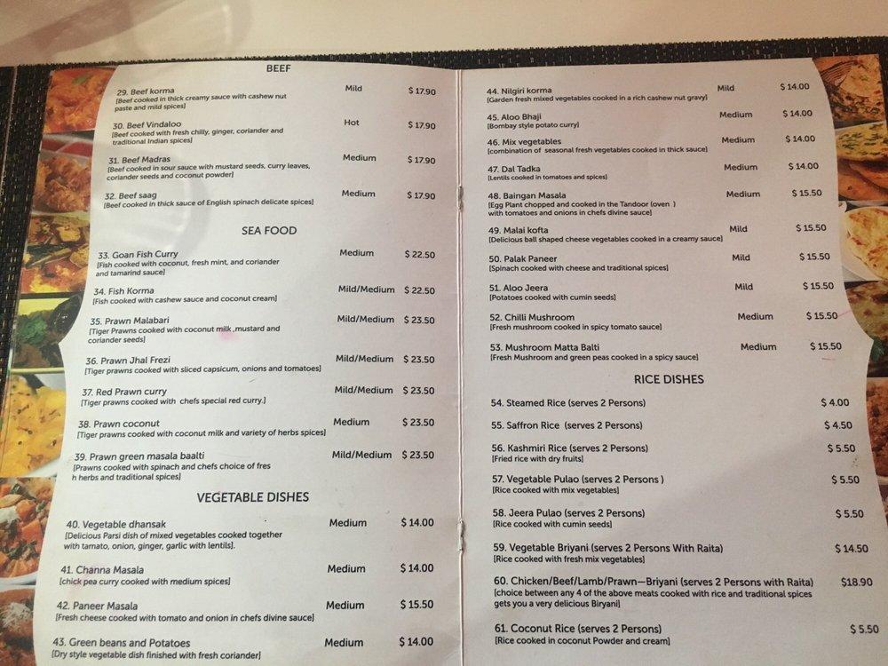 Menu at Indian Chilly Masala restaurant, Mandurah