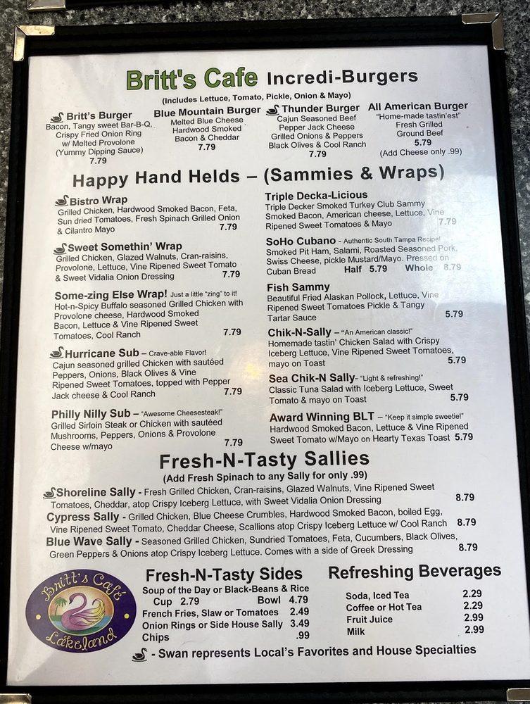 Menu at Britt's Cafe South Lakeland, Lakeland