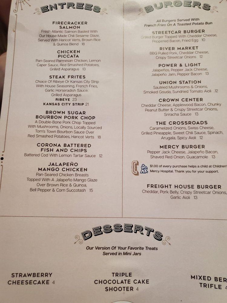 Carta del pub y bar Streetcar Grille & Tavern, Kansas City