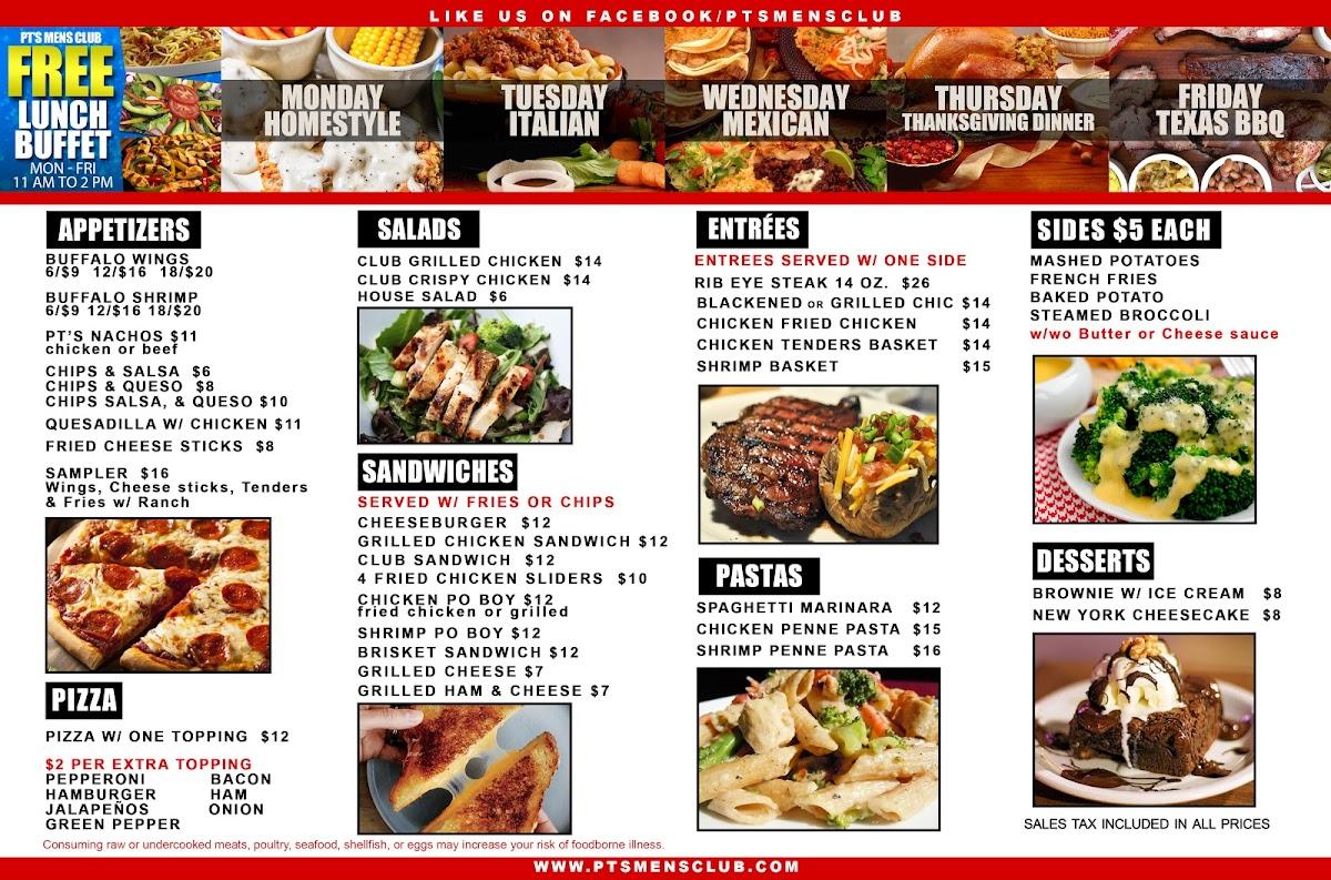 Menu at PT's Mens Club Dallas Strip, Dallas