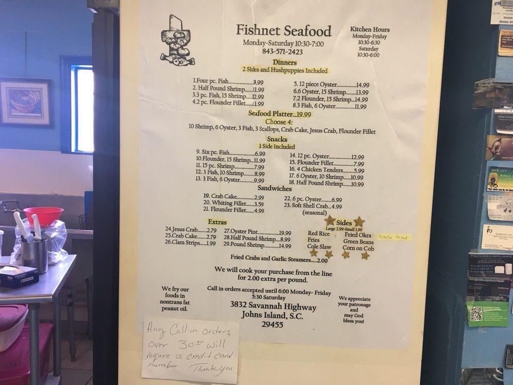 Menu at Seafood restaurant, Johns Island