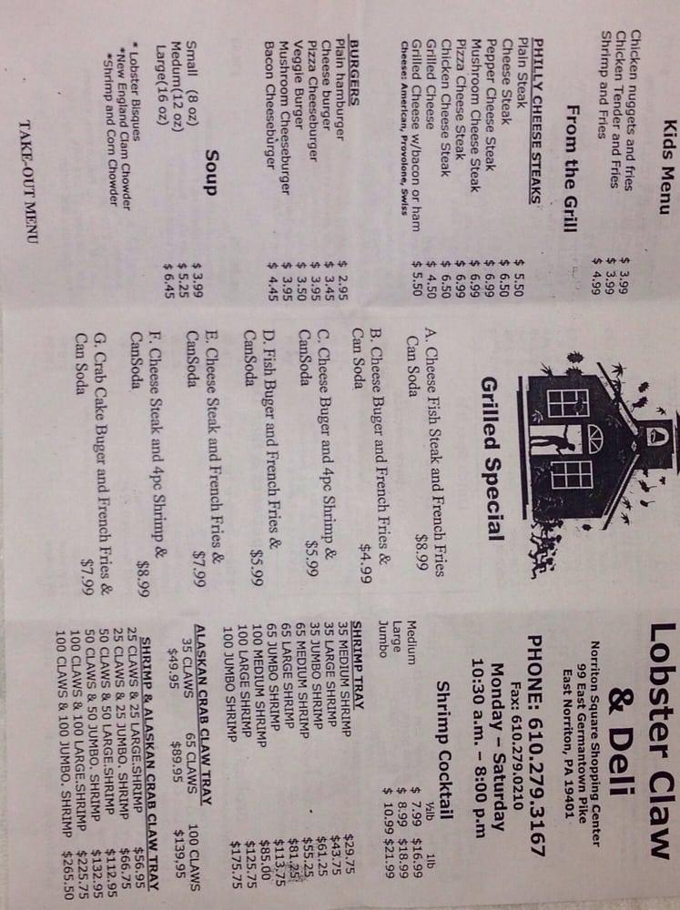 Menu at Lobster Claw & Deli fast food, East Norriton