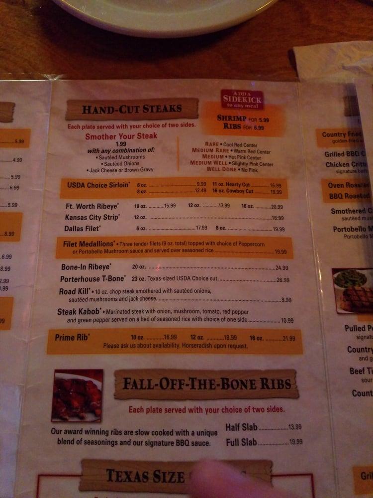 Menu at Texas Roadhouse BBQ, Kirkwood
