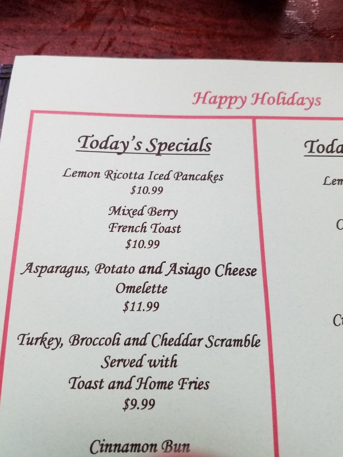 Menu at Breakfast Nook restaurant, North Haven