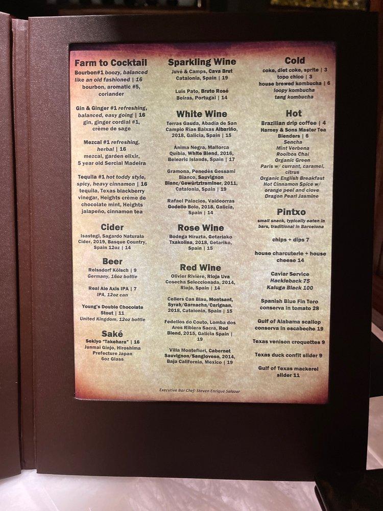Menu at Diversion Cocktails pub & bar, Houston