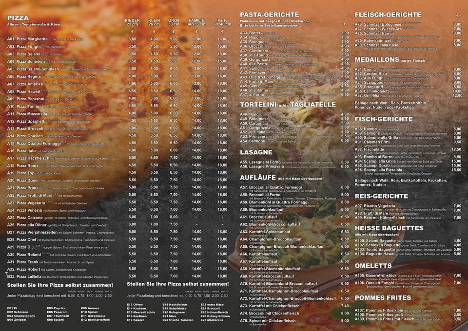Speisekarte von La Bella Pizza Pasta & Co., Marienberg