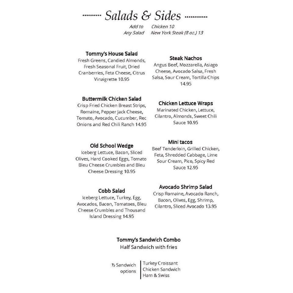 Menu at Tommy's Restaurant, Visalia