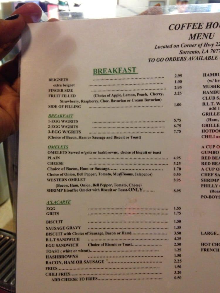 Menu at Coffee House, Sorrento